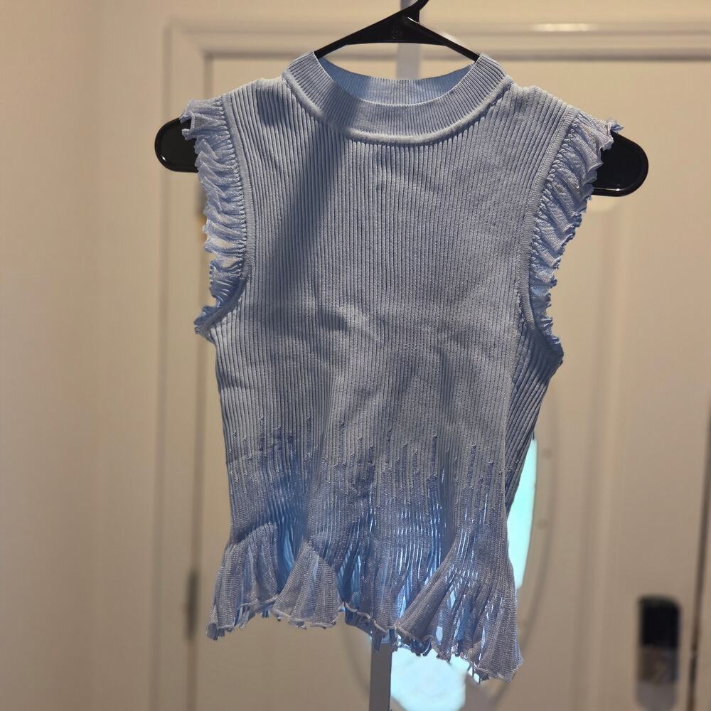 NWT Commense Ribbed Knit Ruffle Top Sz M - Picture 4 of 5